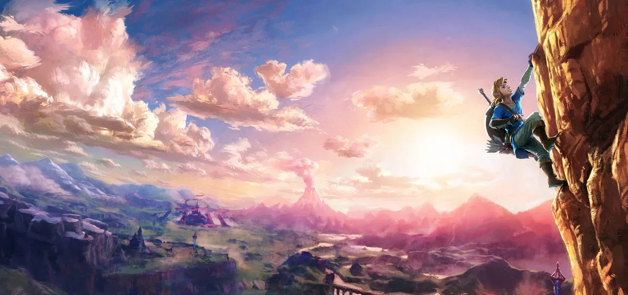 Link climbing a cliff in The Legend of Zelda: Breath of the Wild.