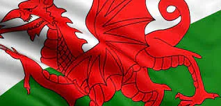 A red Welsh dragon on a Welsh flag.