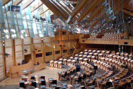 The debating chamber inside the Senedd building.