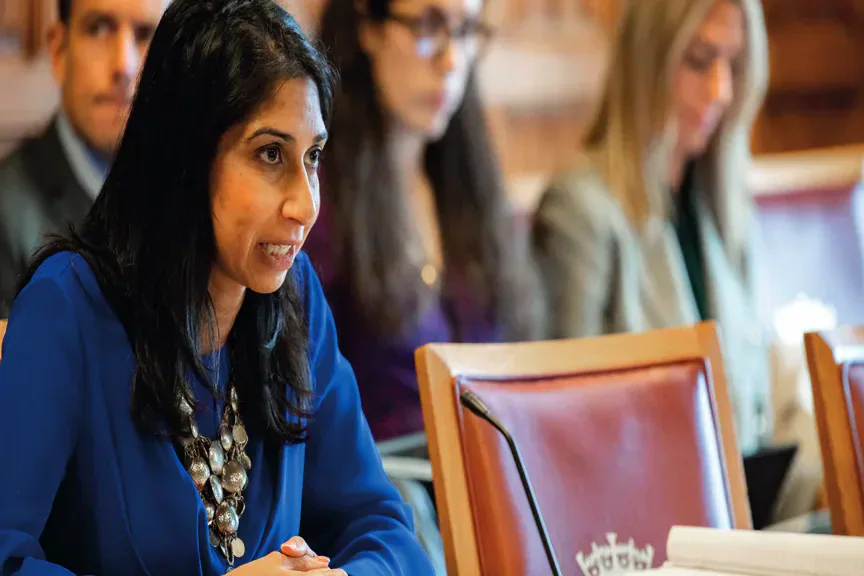 Suella Braverman seated at a House of Lords committee table