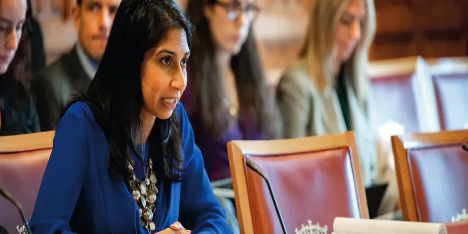 Suella Braverman seated at a House of Lords committee table