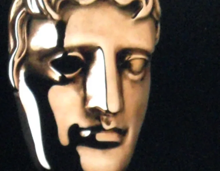 BAFTA theatrical mask trophy detail