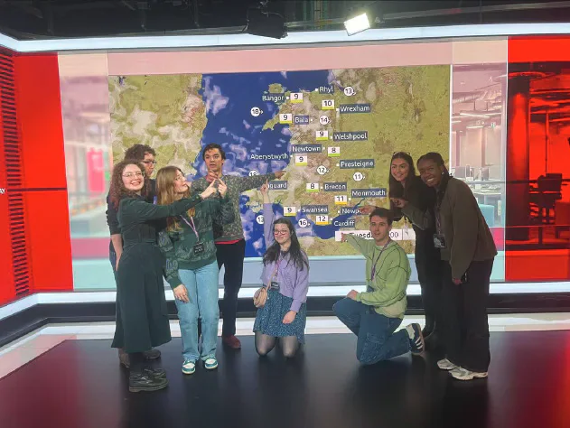 The visiting group in the BBC Cymru Wales weather studio.