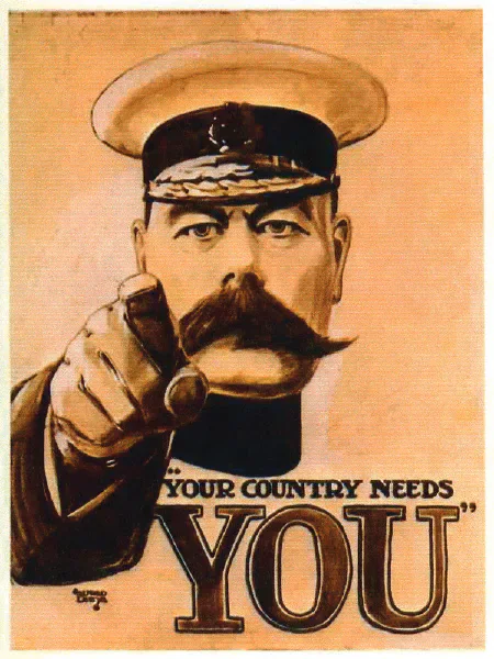 British World War I recruitment poster featuring Lord Kitchener.