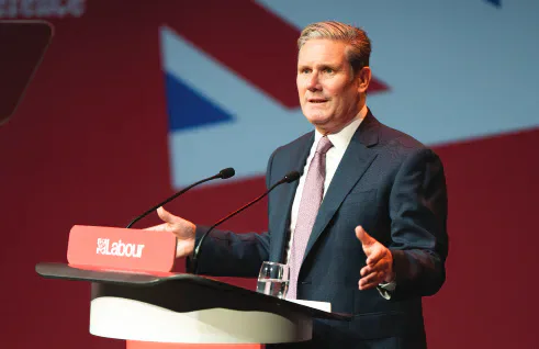 Keir Starmer speaking at the Labour Women’s Conference in Liverpool.