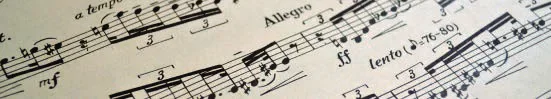 Close view of printed orchestral sheet music