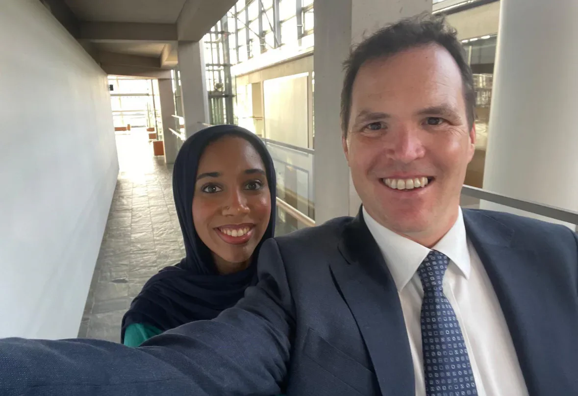 Laila Dawelbeit and Lee Waters pictured together indoors.