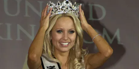 The 2011 Miss Galaxy Wales winner wearing her crown and sash.