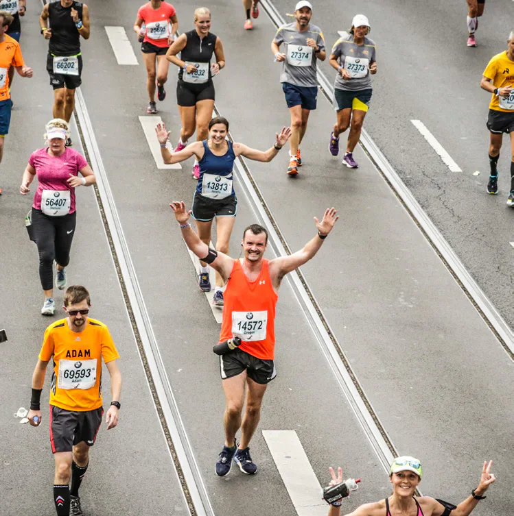 Runners taking part in a road race in Cardiff.