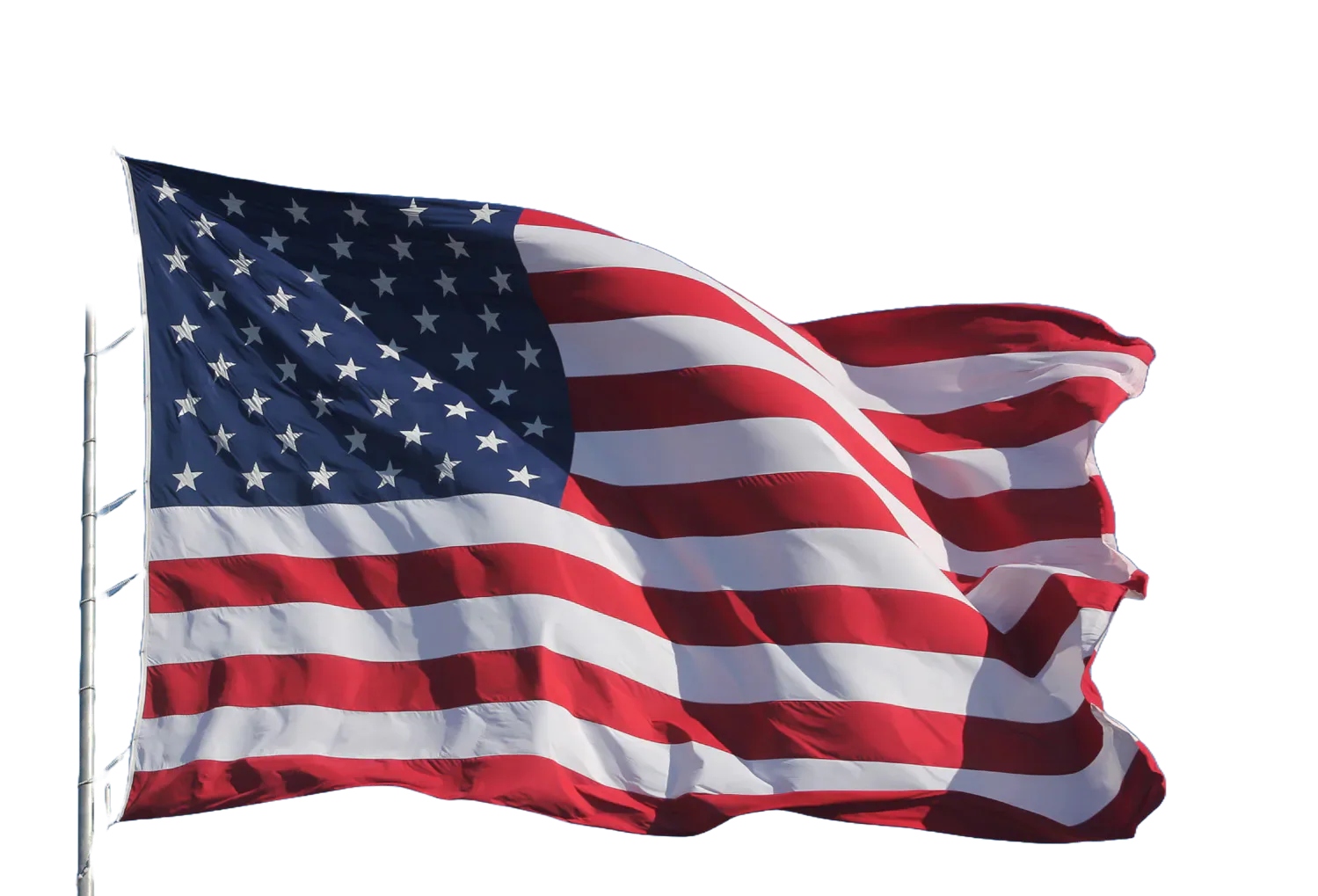 United States flag waving against a transparent background