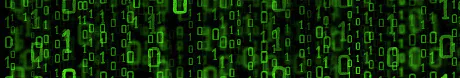 Rows of glowing green binary digits on a black background