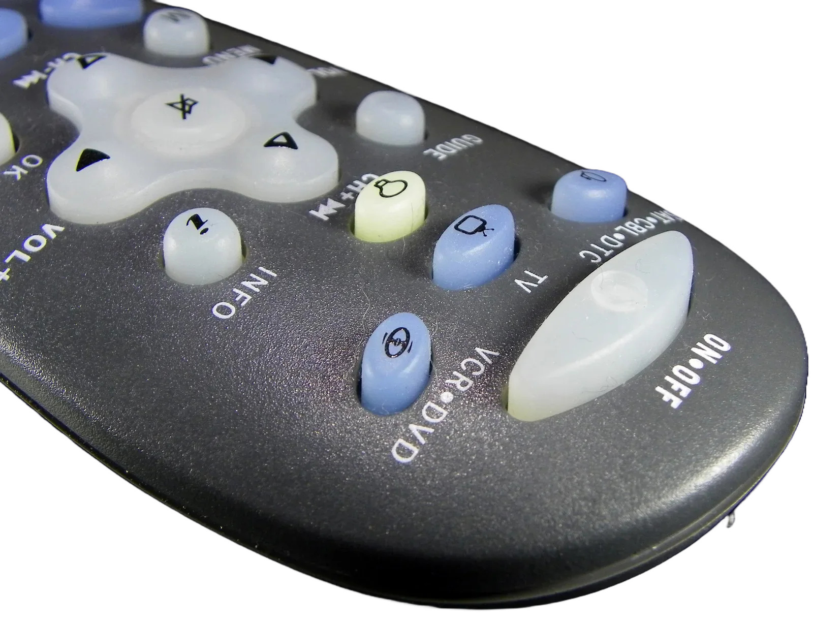 Close-up of buttons on a television remote control