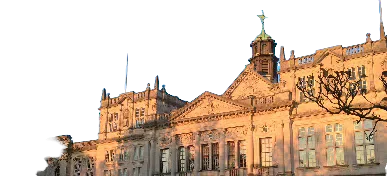 Historic university building with a clock tower