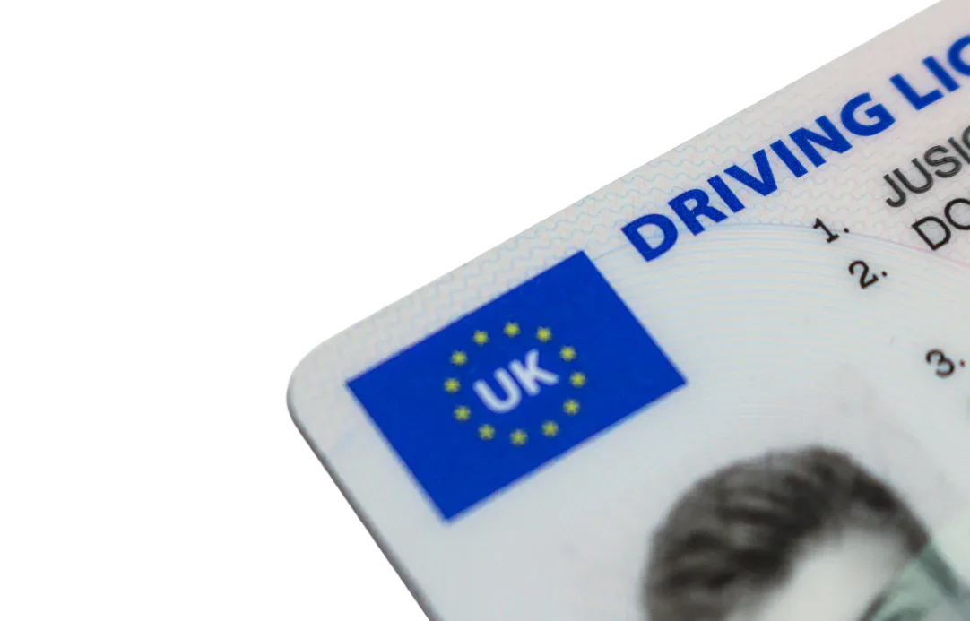 Close-up illustration of a UK driving licence.