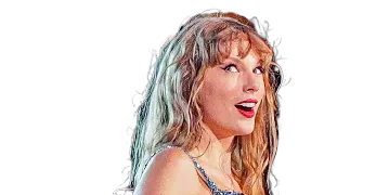 Taylor Swift performing in a blue sequinned outfit with a microphone.
