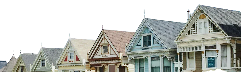 A row of houses with decorative gables