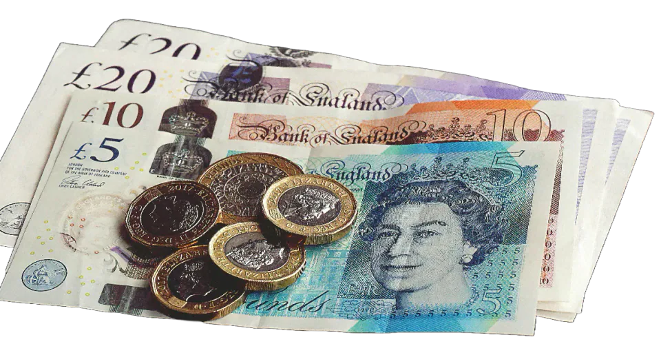 British pound banknotes and coins