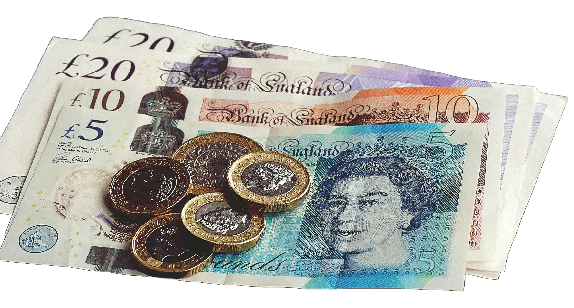 British pound banknotes and coins