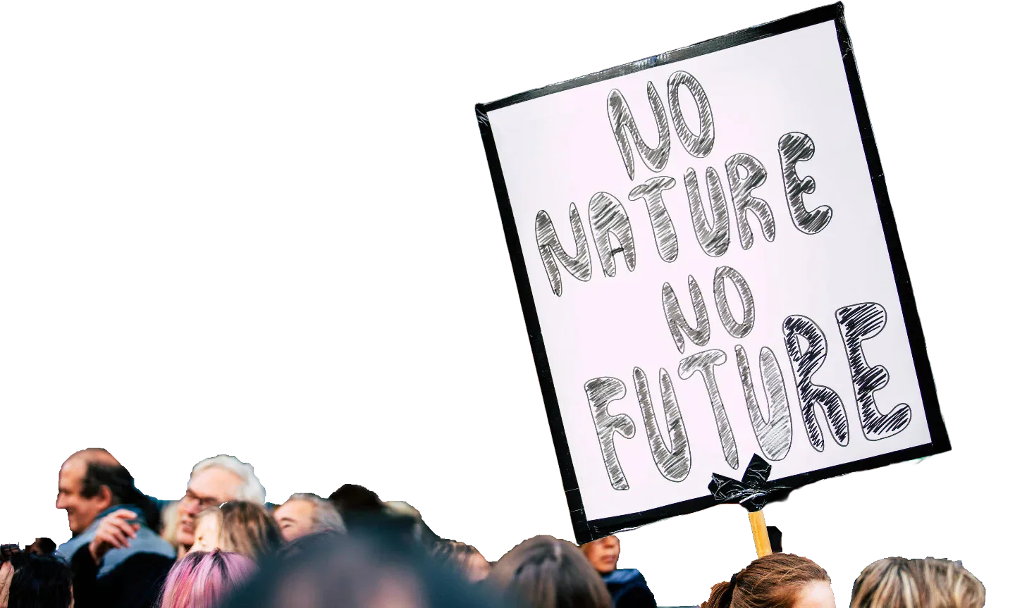 Demonstrators with a No Nature No Future placard