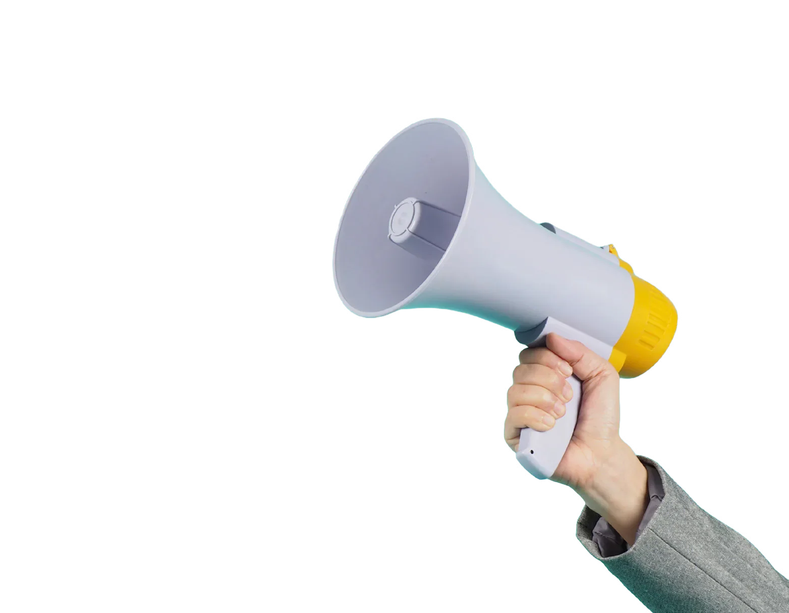 A hand holding a megaphone