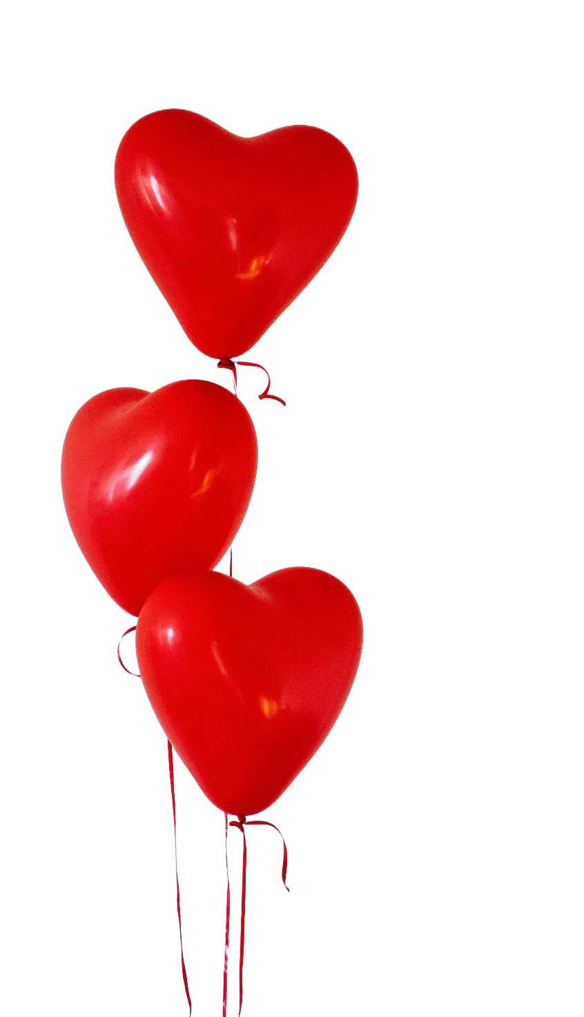 Three red heart-shaped balloons