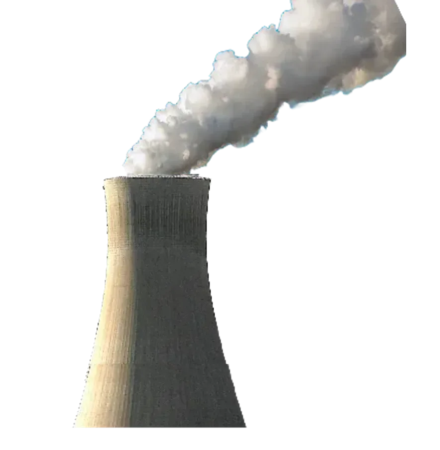 A cooling tower with a plume rising above it.