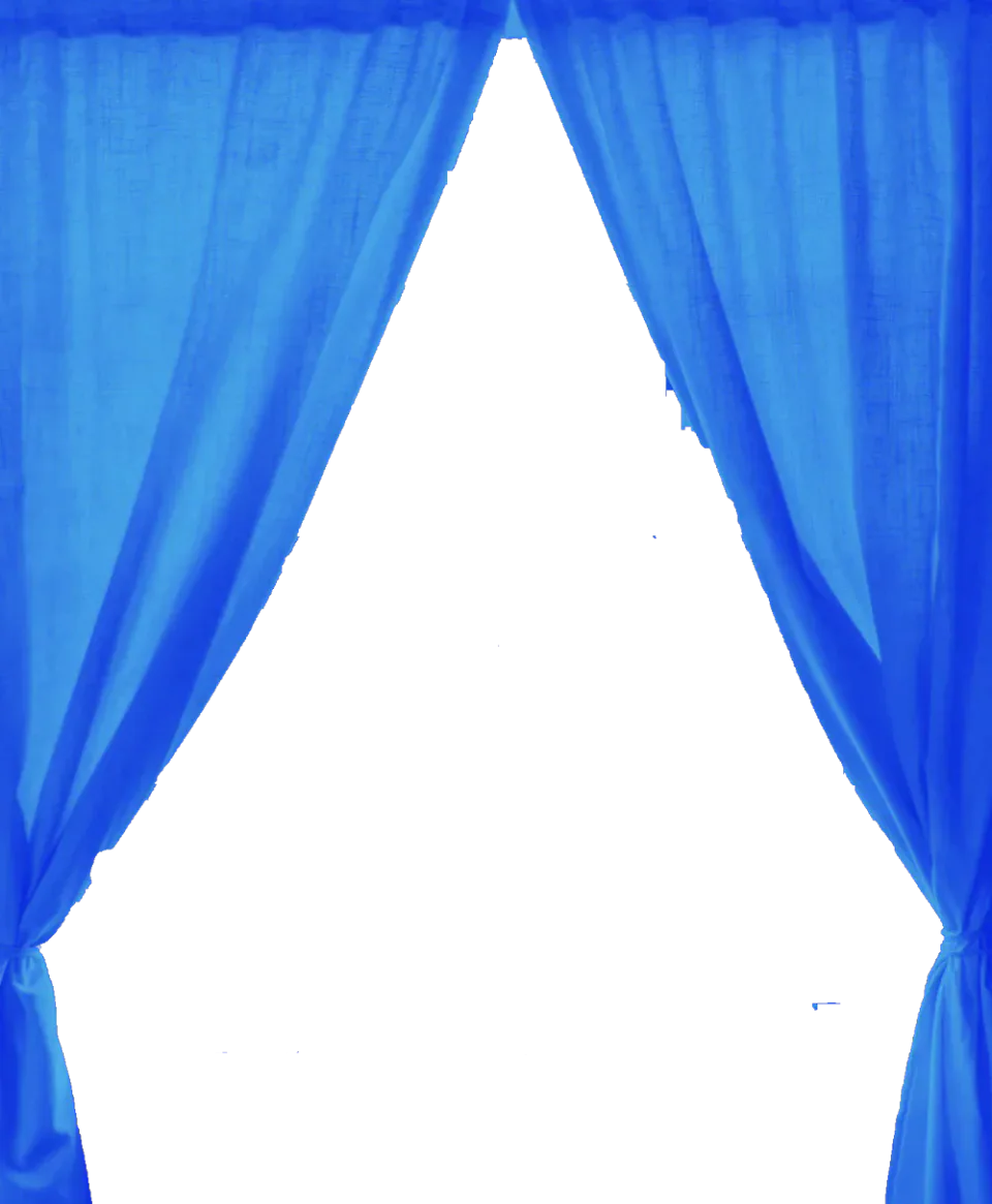 A pair of open blue curtains
