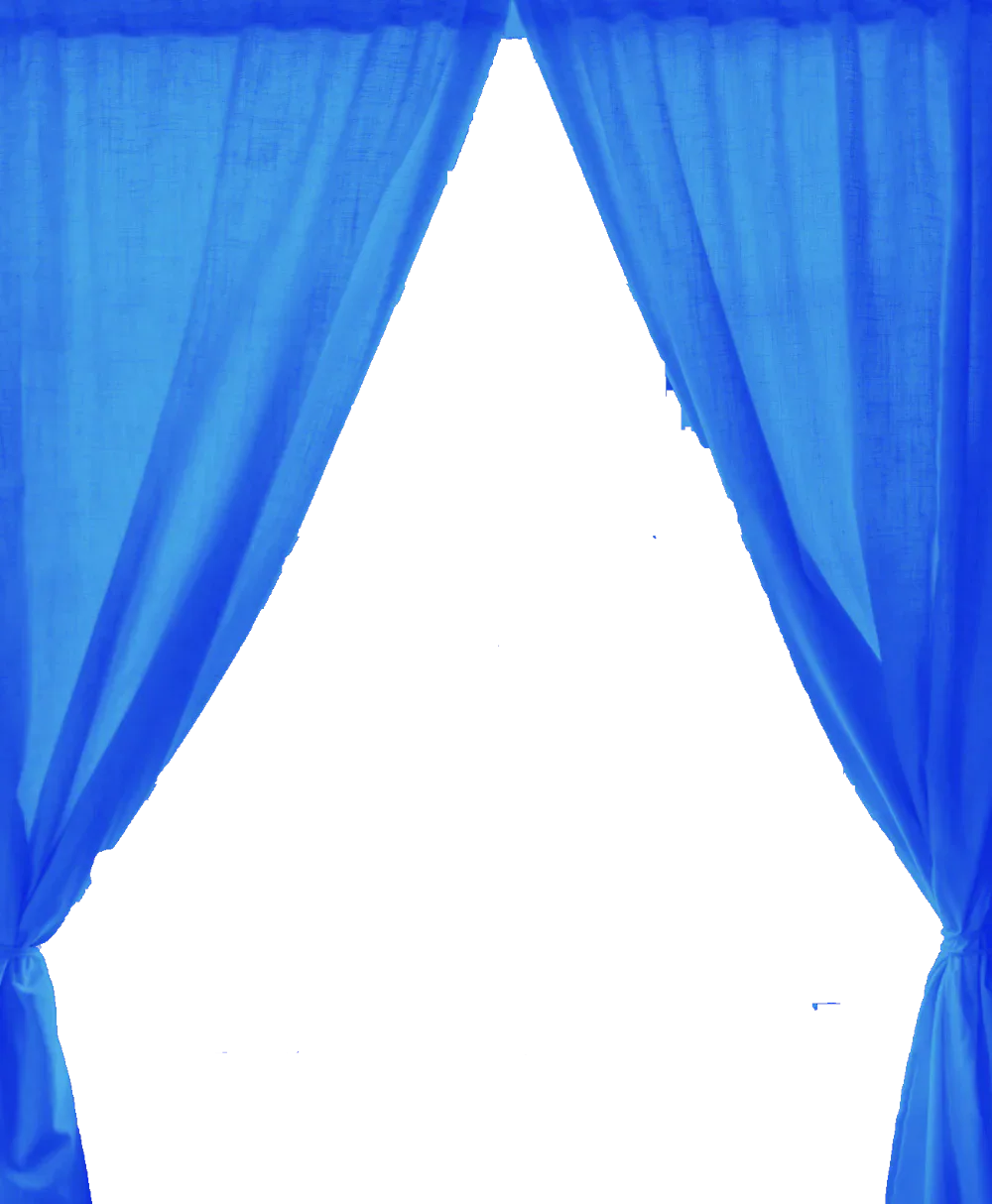 A pair of open blue curtains