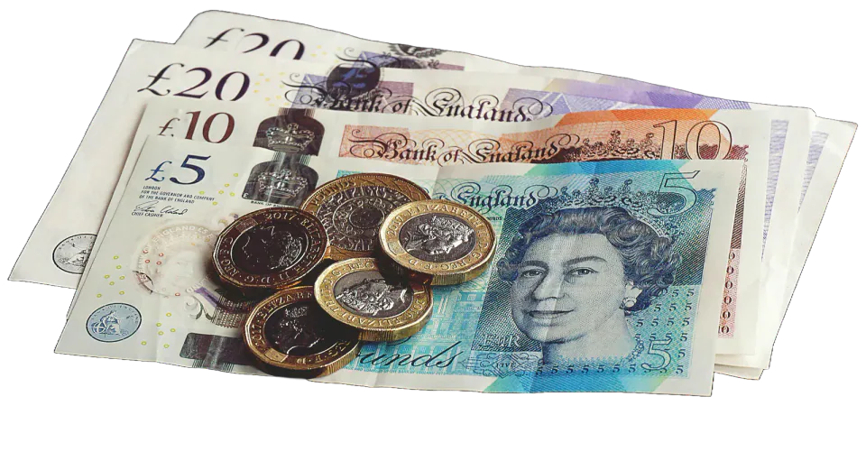 British pound banknotes and coins