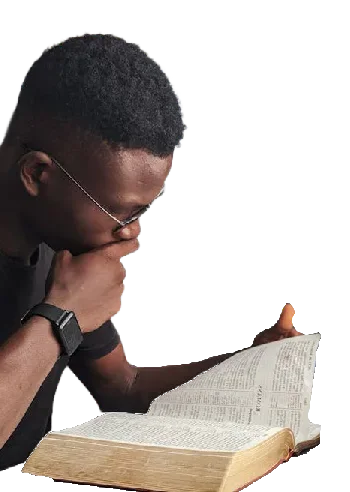 A person reading an open book.