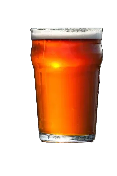 A pint glass of beer.