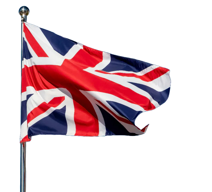 The flag of the United Kingdom on a pole.