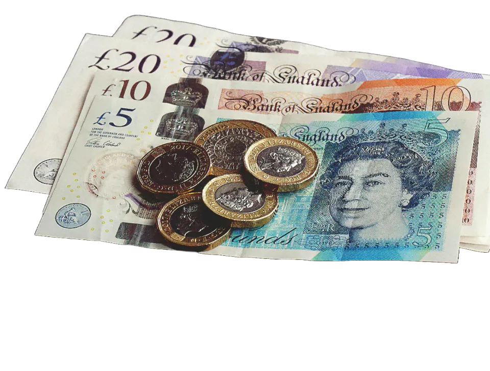 British pound banknotes and coins