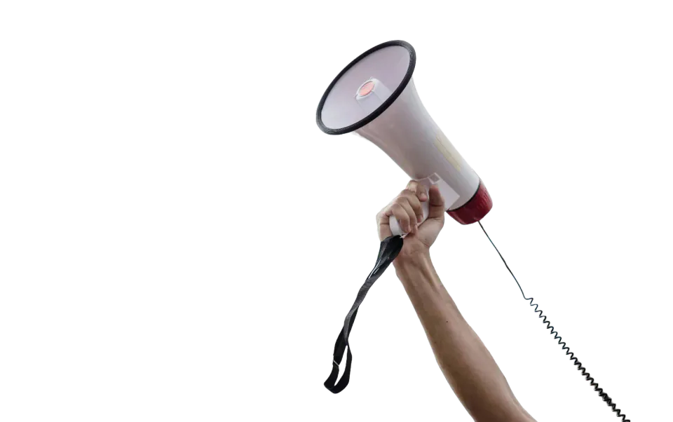 A hand holding a megaphone