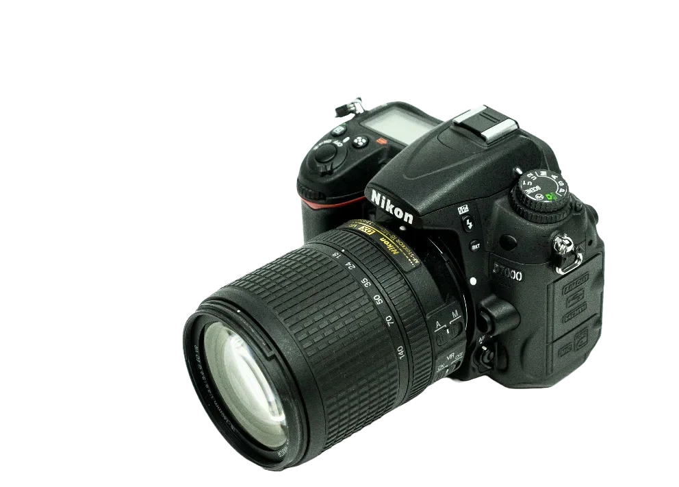A digital camera with a zoom lens.