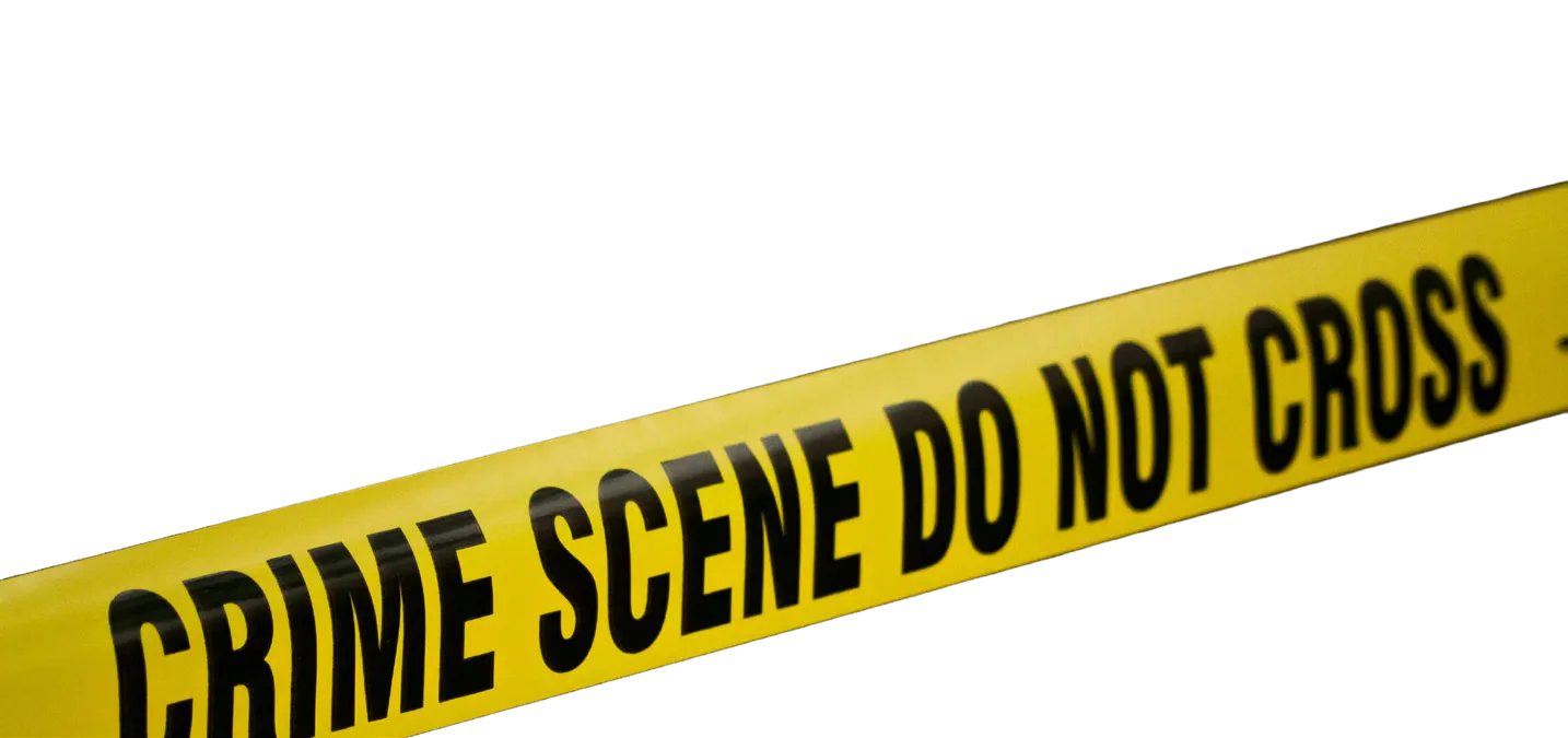 Yellow tape reading Crime Scene Do Not Cross.