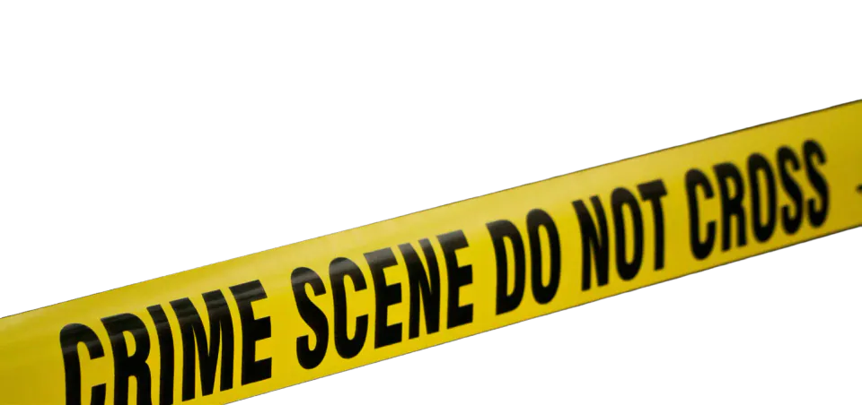 Yellow tape reading Crime Scene Do Not Cross.