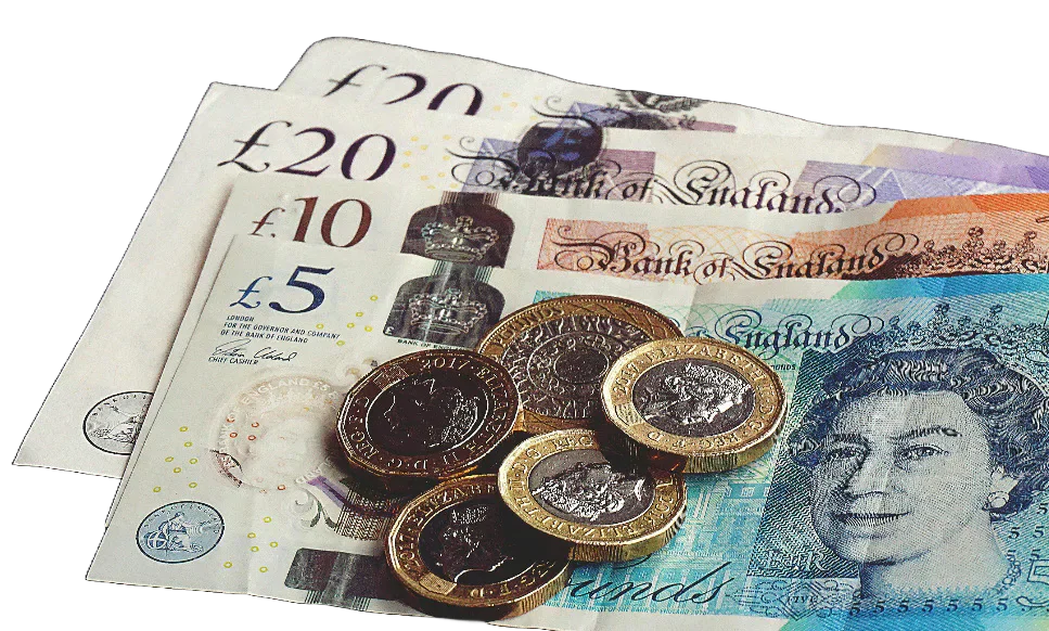 British banknotes and coins.