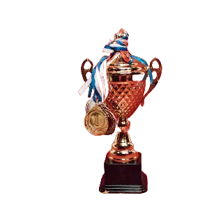 Trophy with ribbons and medal