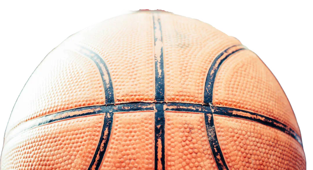 Close-up illustration of the upper half of an orange basketball.
