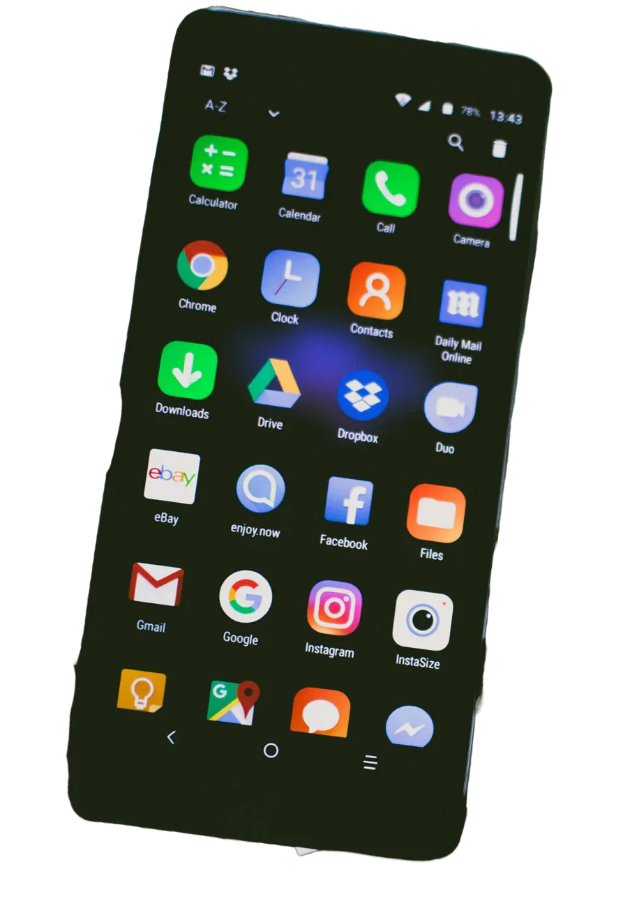 Smartphone showing social media and utility apps