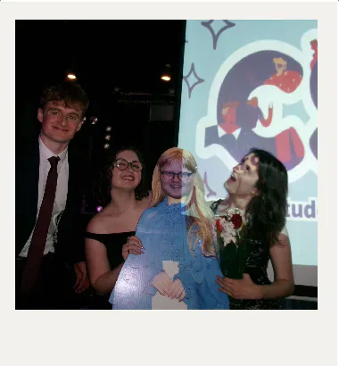 Four attendees on stage at the Cardiff Student Media Awards