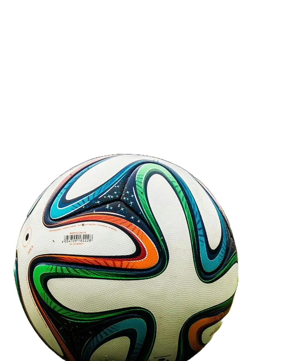 White football with green, blue, orange and black panels