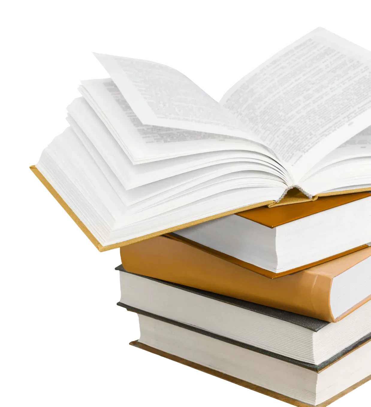 Stack of books with an open book