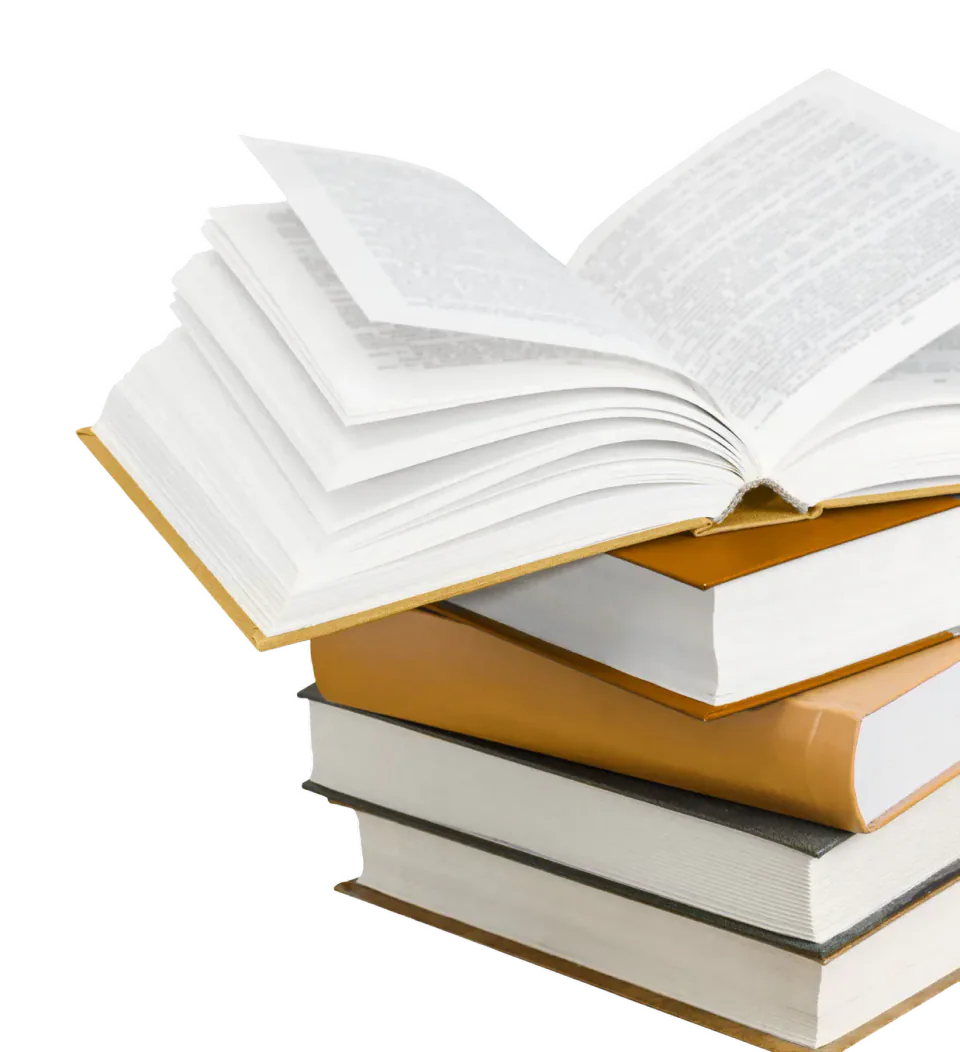 Stack of books with an open book