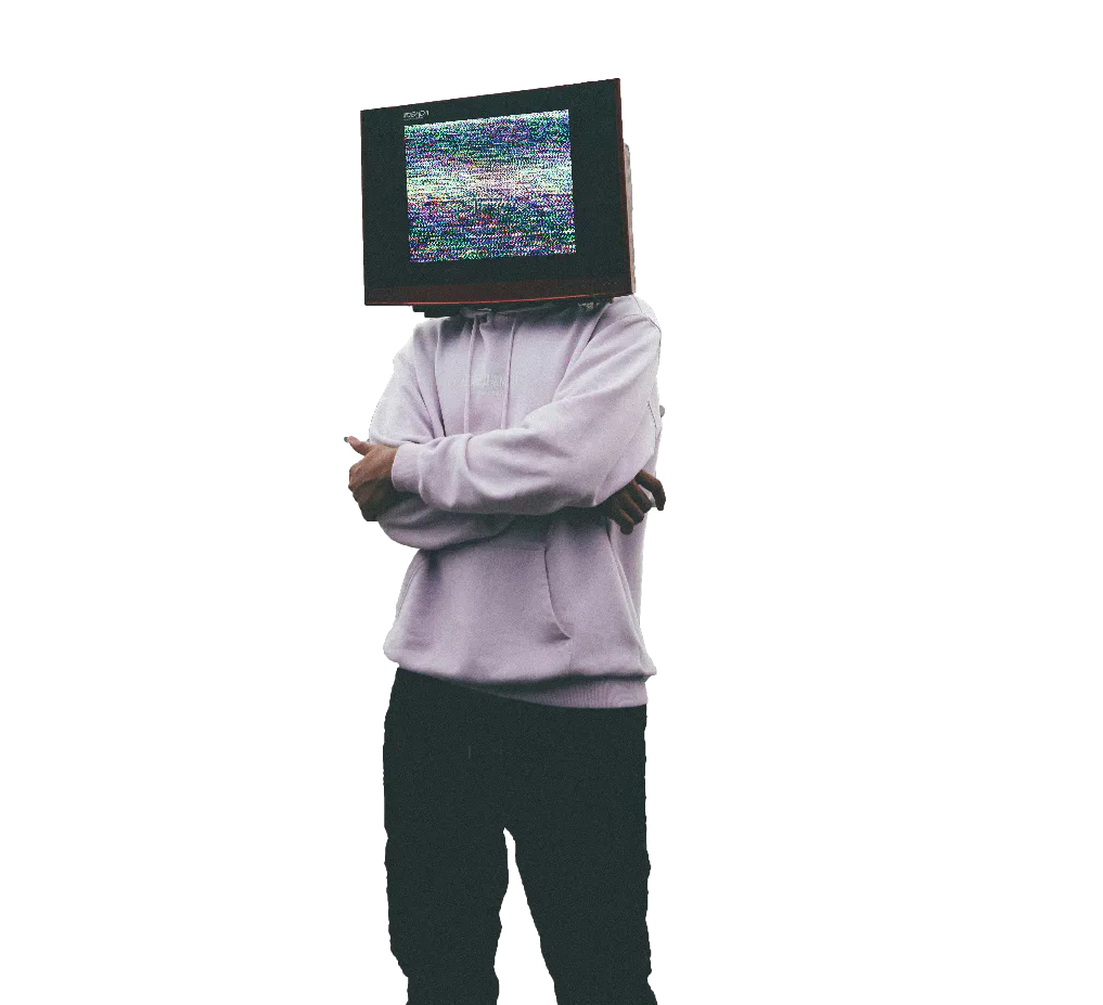 Person wearing a television set over their head