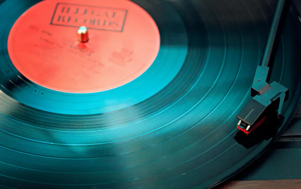 Vinyl record playing on a turntable