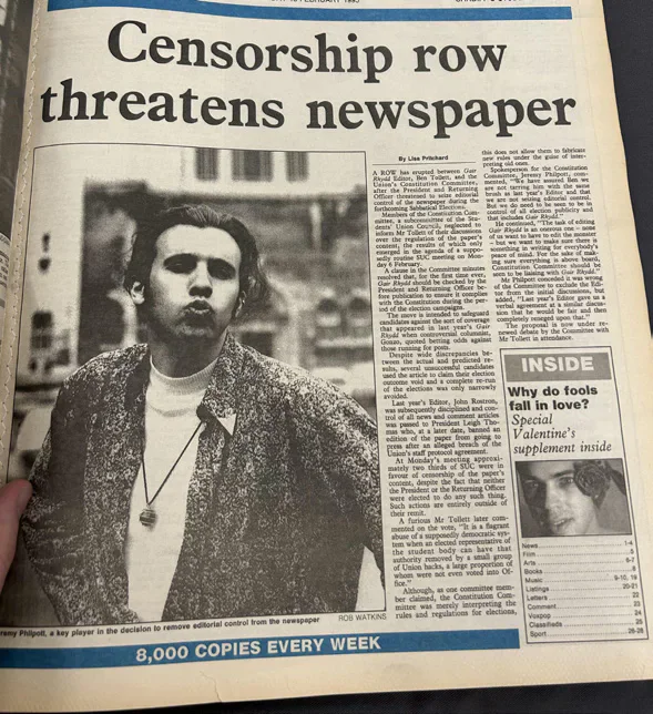 Historic newspaper clipping about a censorship row