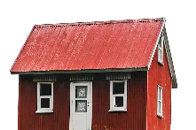 A small red model house.