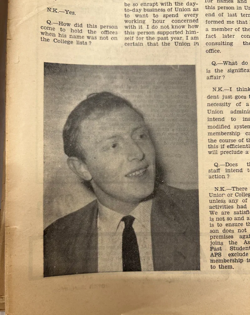 A historical student newspaper portrait of Neil Kinnock.